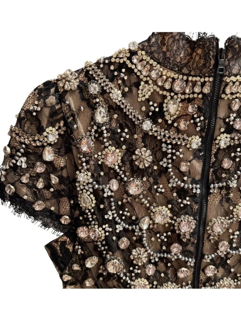 Alice + Olivia Dorian Crystal Embellished Mock Neck Mini Dress Size 4 MSRP $1,15 - Picture 7 of 10